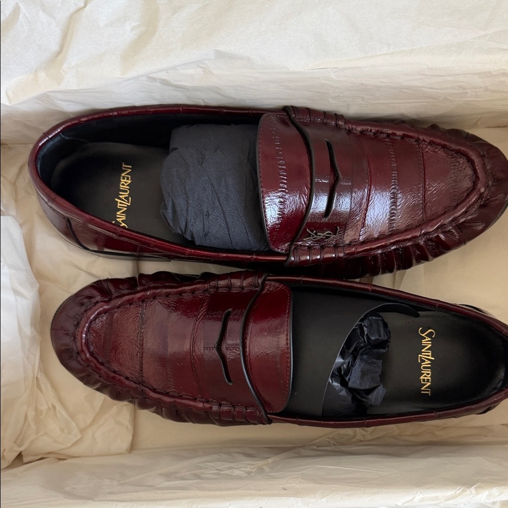 Yves Saint Laurent Deep Red Eel Skin Loafers - Picture 2 of 6